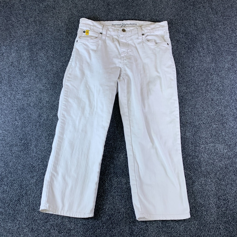Second Yoga Jeans Women 28x20.5 White Denim Cotton Low Rise Cropped Straight Leg